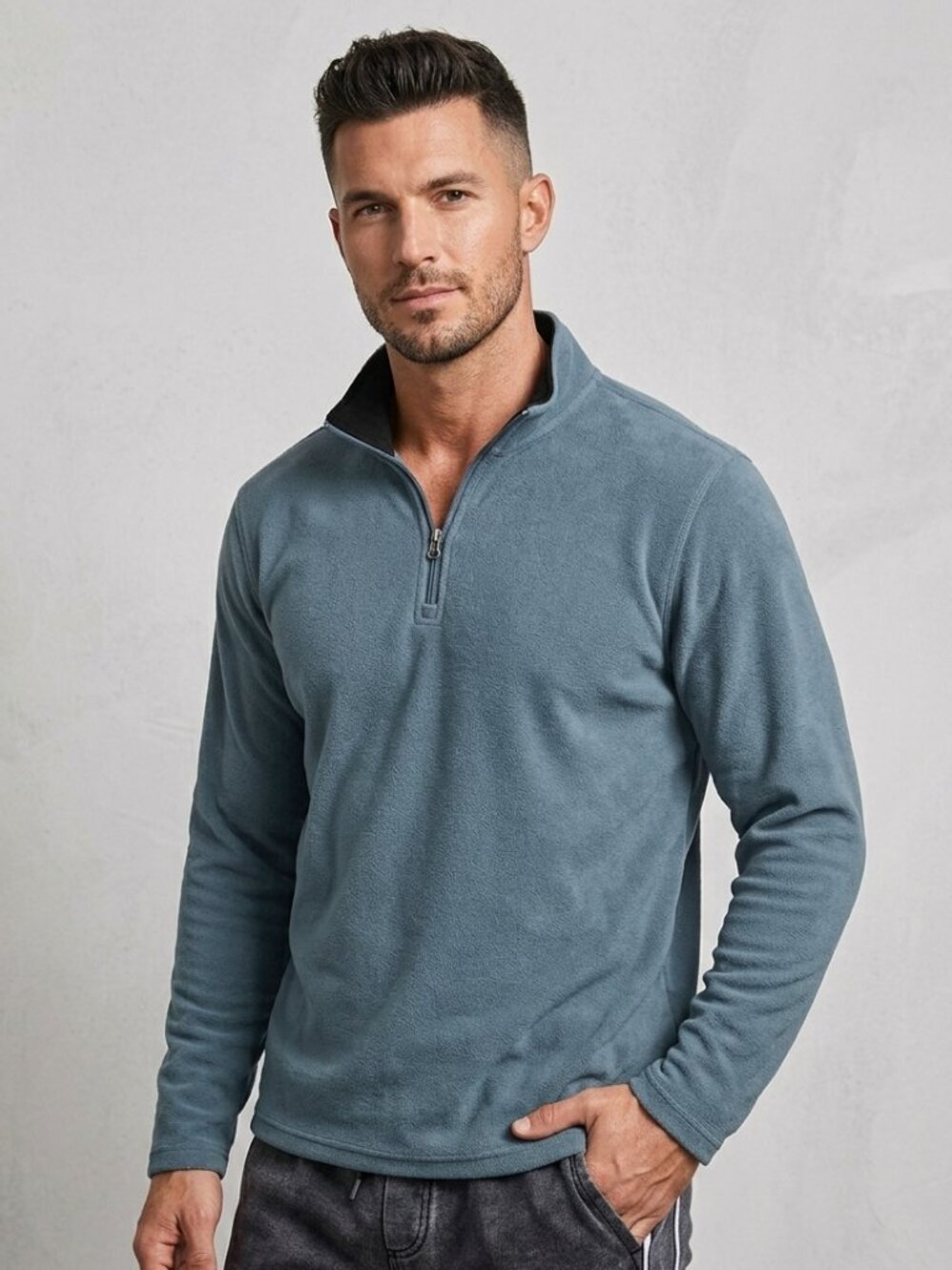 Mondetta Pullover XL men's Quarter-Zip Fleece sweater - Slate Blue